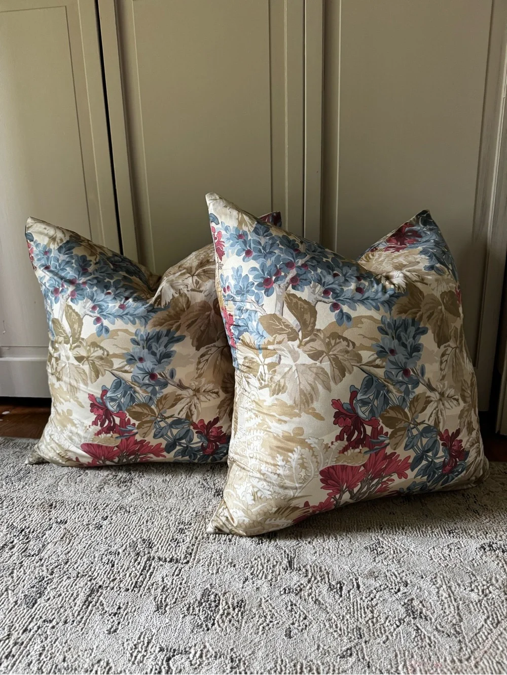 Williams Sonoma Floral Silk-Cotton Throw Pillow Pair in Tan, NO INSERTS